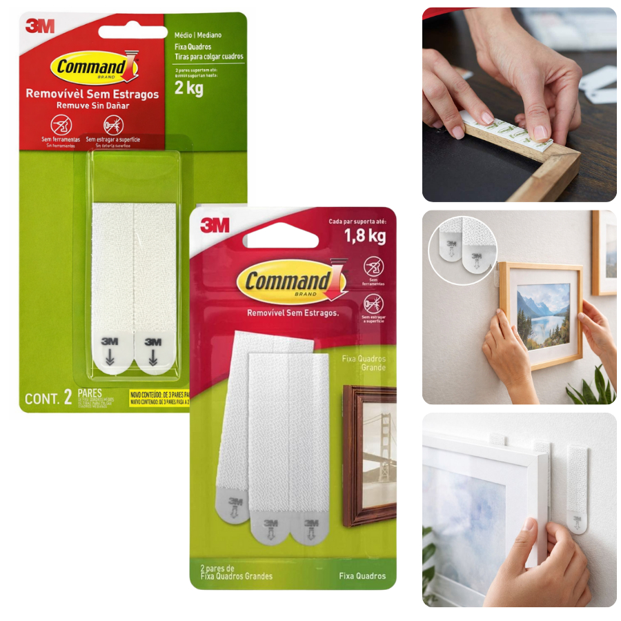 Suporte Dupla Face Fecho Fixa Quadro Velcro Adesivo Removível Super Forte Command 3M
