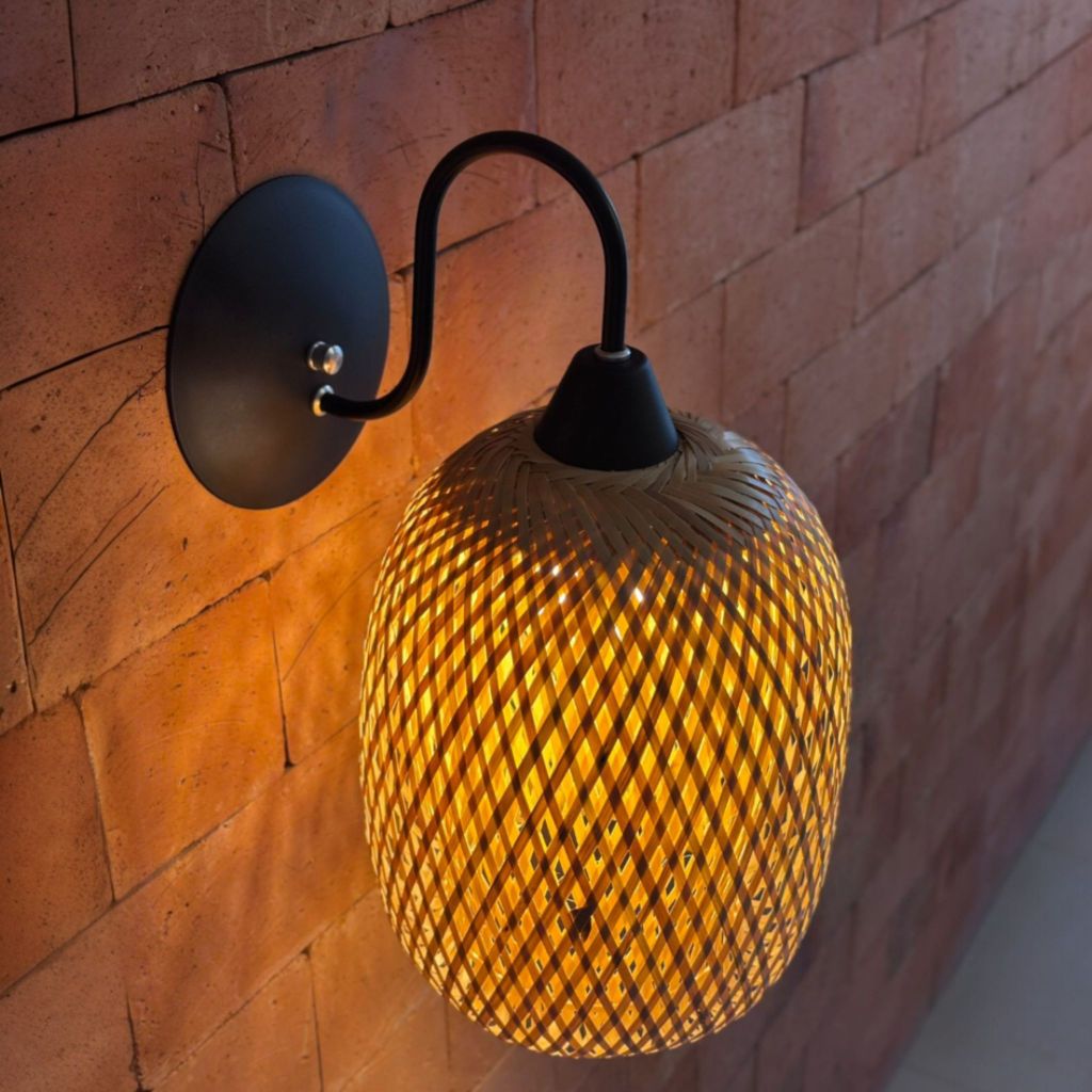 Arandela De Parede Led Luminária Rustica Bambo Palha Natural Lustre  Decorativo Colonial Madeira