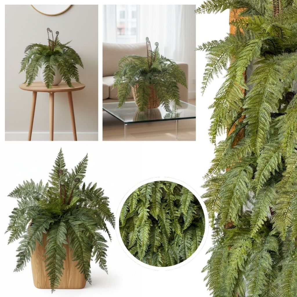 Samambaia Premium Revestida em Silicone Planta Artificial com Aparência e Toque Realista