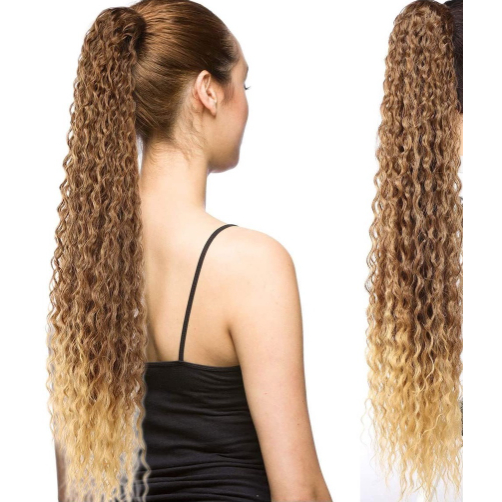 Rabo de cavalo cor 12t88 castanho loiro acinzentado cacheado afro 100gramas 60cm Cabelo aplique fibra organico Promocao