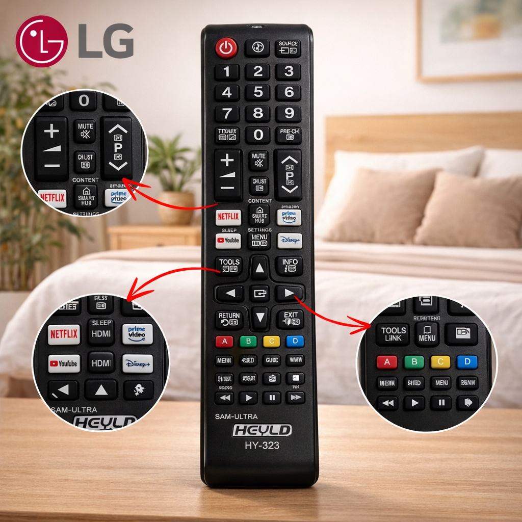 Controle remoto LG para Smart TV LCD / NETFLIX, YOUTUBE, PRIME VIDEO, AMAZON, DISNEY+ / HY-323
