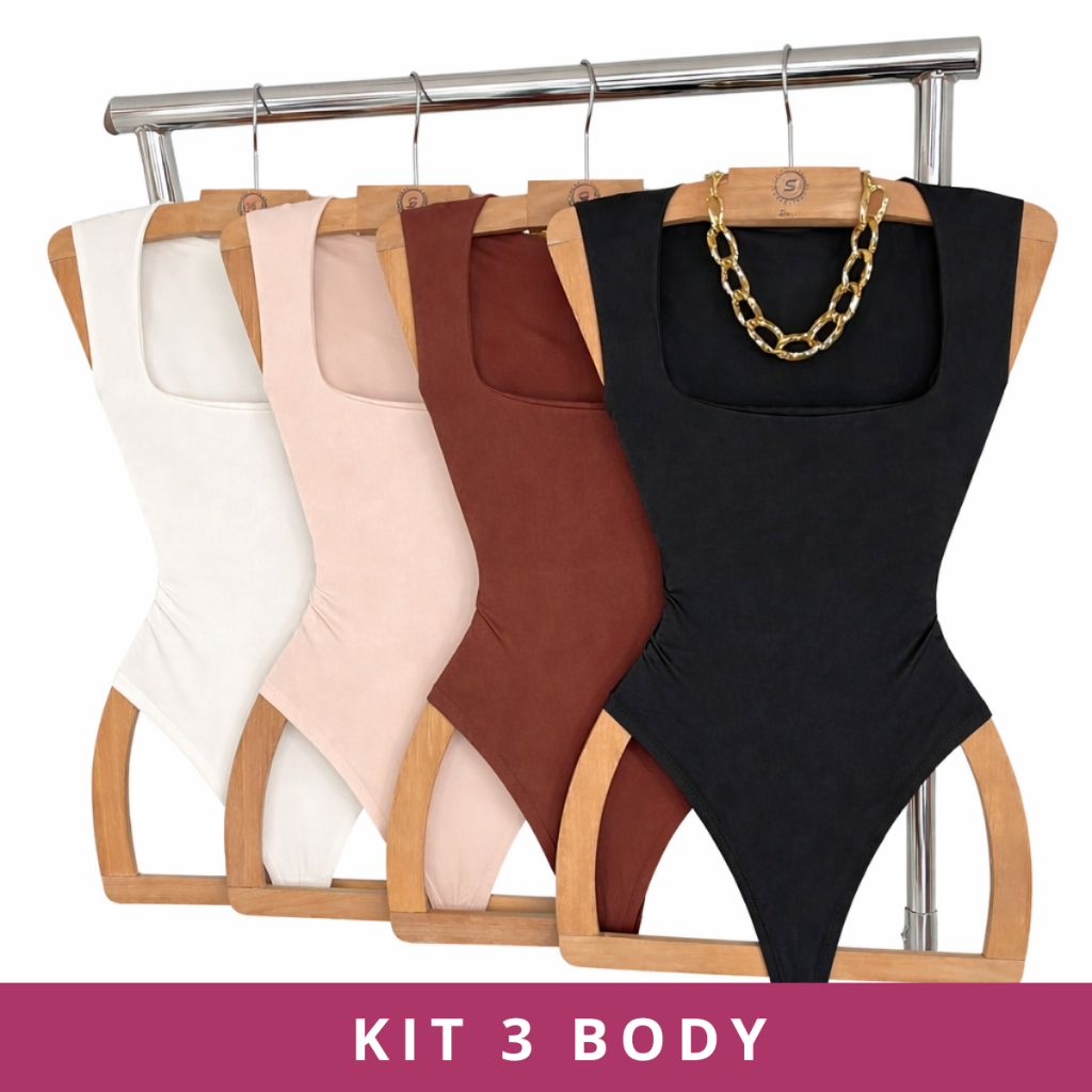 Kit 3 Body Regata Decote Quadrado Feminino Luxo Alças Grossas Collant Sulplex Forro Dulplo em Oferta na Shopee
