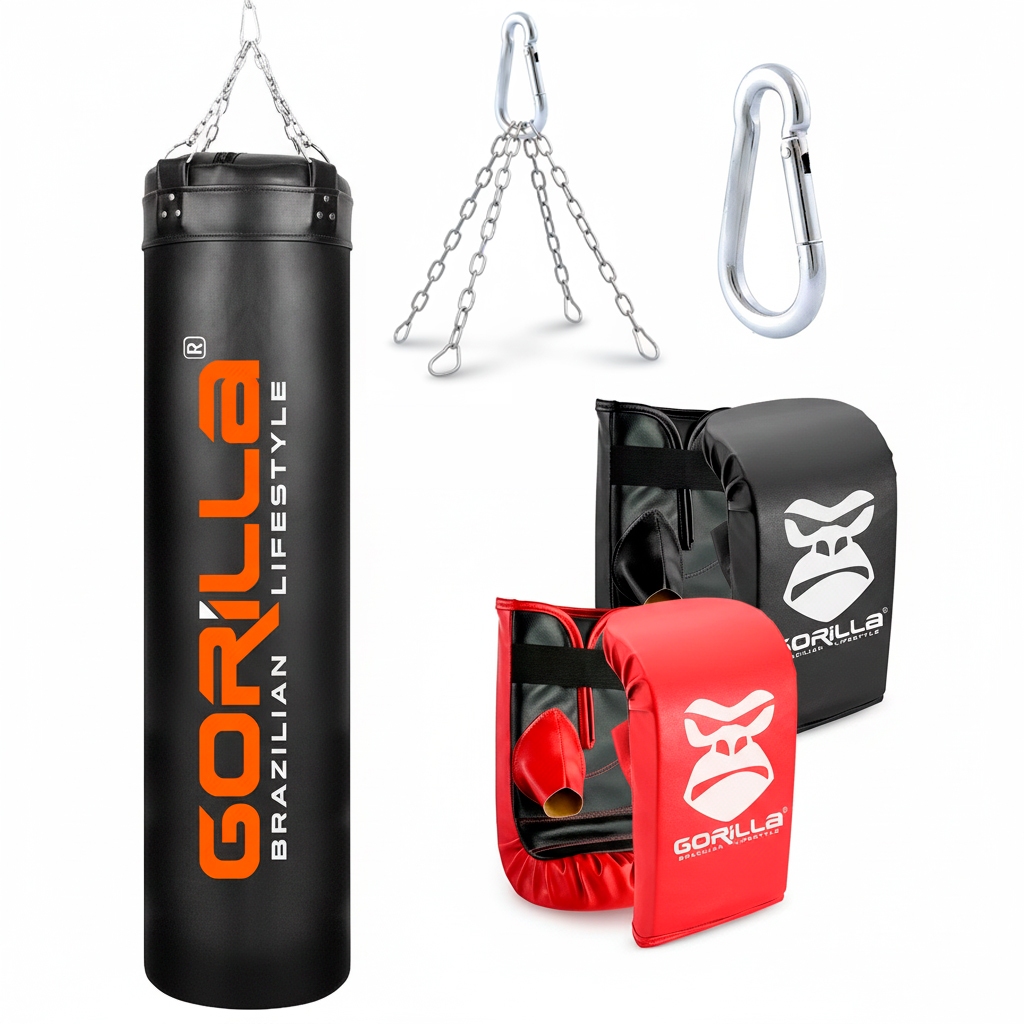 Kit Treino Saco De Pancada 160cm Profissional + 02 Pares De Luva Bate Saco Boxe Gorilla Luta Kit Treino Saco De Pancada 160cm Profissional + 02 Pares De Luva Bate Saco Boxe Gorilla Luta