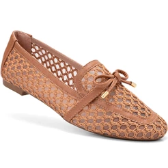 Mocassim Feminino Lumiss Material Natural Tela Bico Quadrado Confortável Enfeite Laço