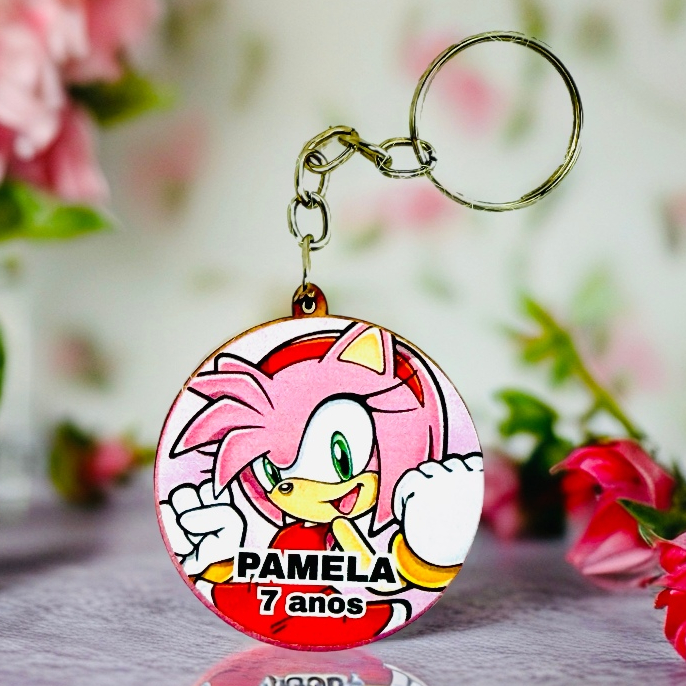 Kit Chaveiro AMY ROSE, PERSONALIZADO, ADESIVADO, para aniversário, festa, decoração, lembrancinhas MDF