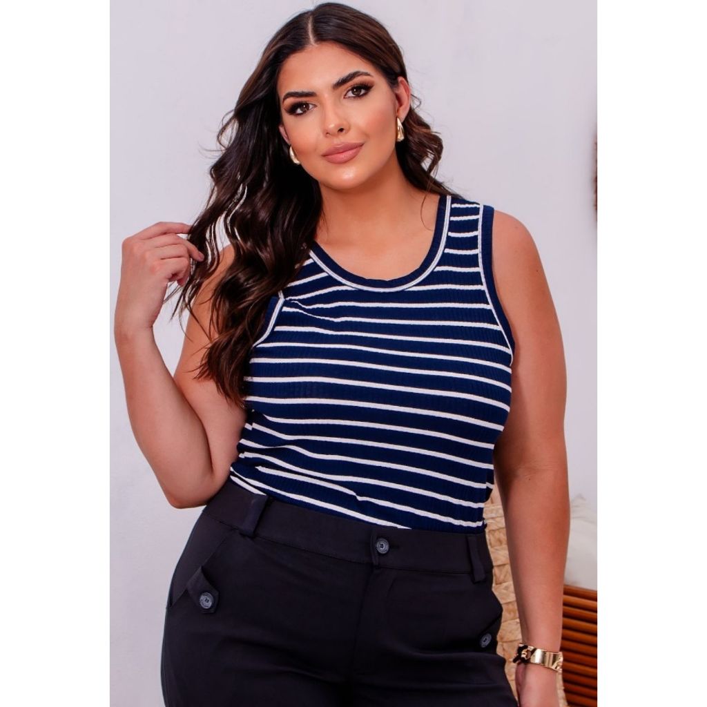 Blusa Plus Size Regata Canelada Listrada