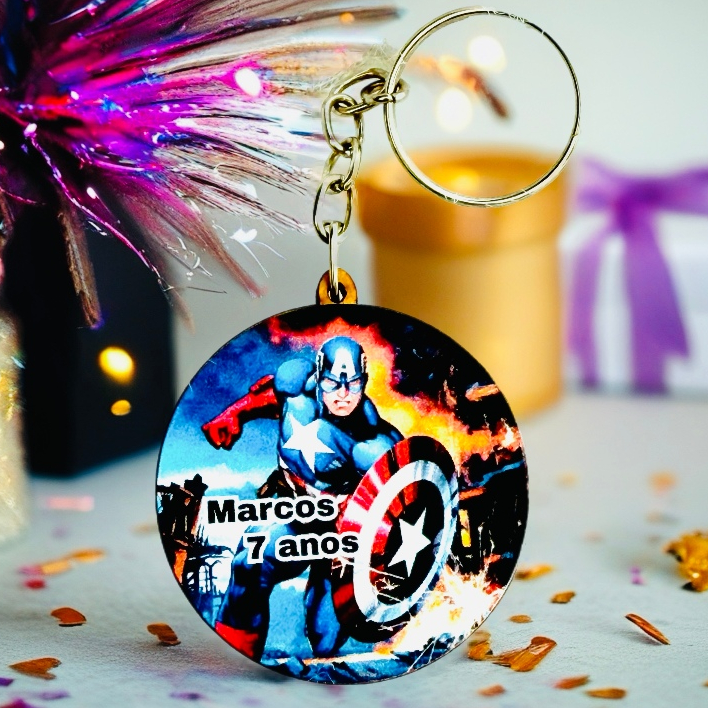 Kit Chaveiro CAPITÃO AMÉRICA PERSONALIZADO ADESIVADO, para aniversário, decoração, festa, lembrancinhas em MDF