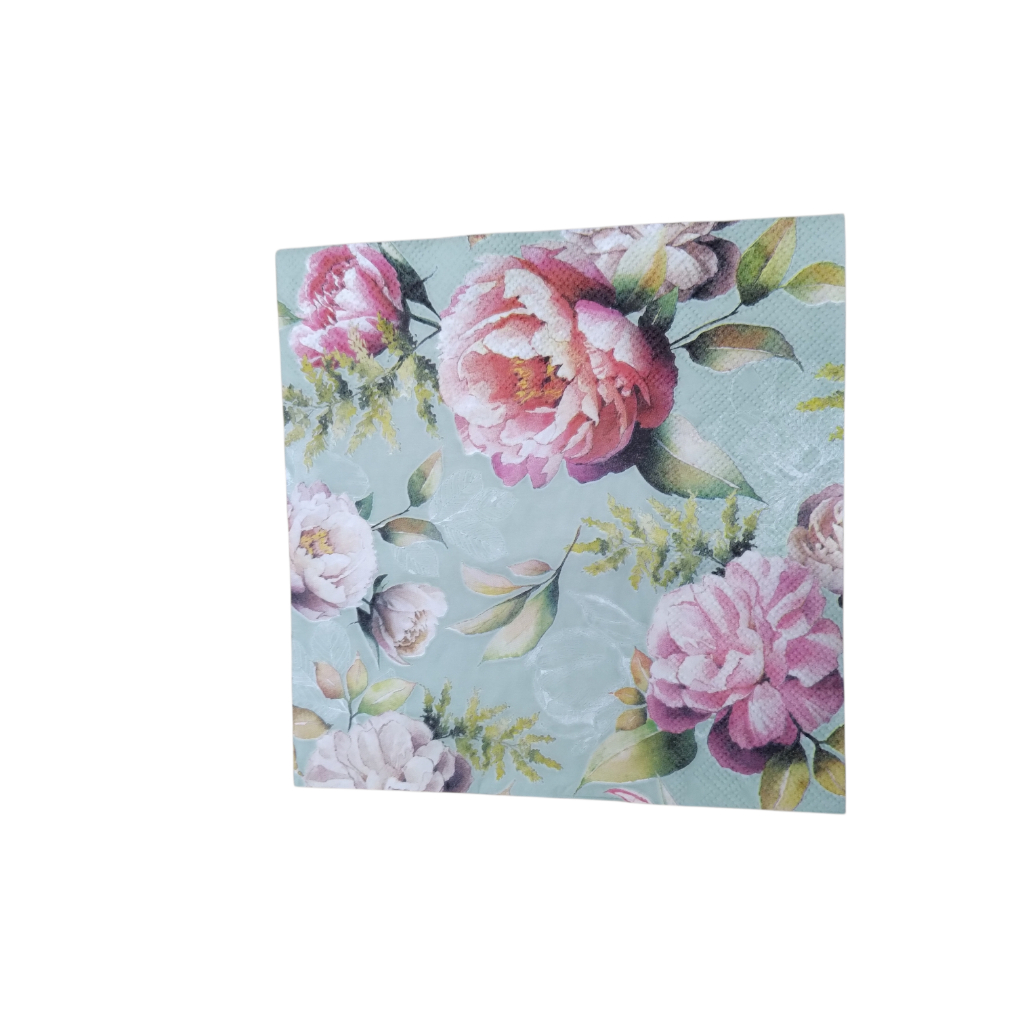 GUARDANAPO VERDE VINTAGE COM ROSAS (1 UNIDADE)