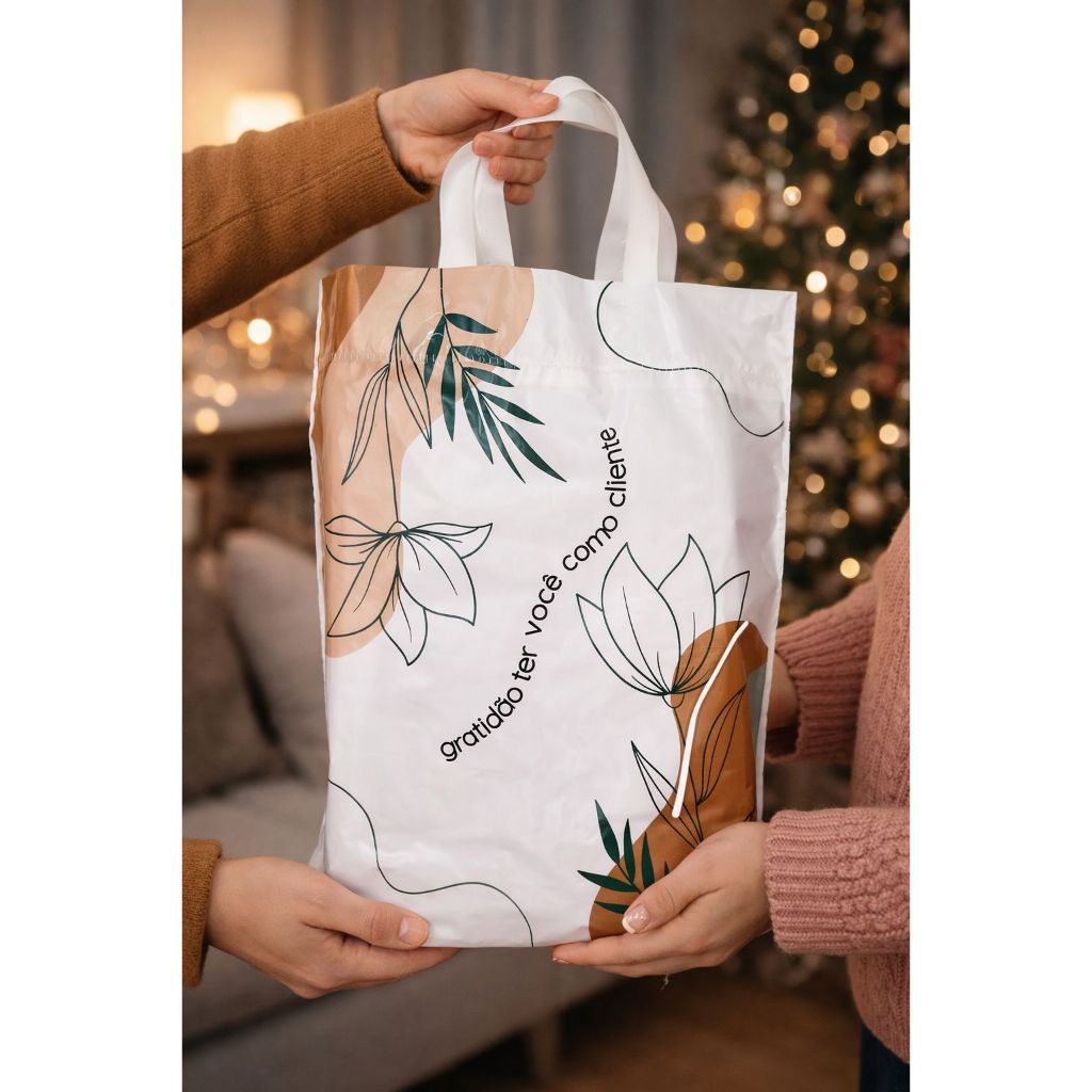 Sacola alça fita 40x50 Personalizada Gratidão com 25 unidades em Oferta na Shopee