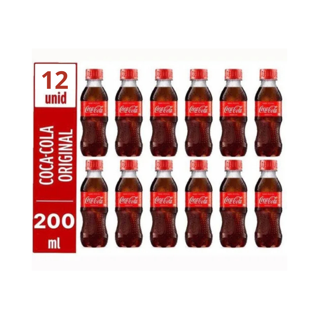 Refrigerante Coca-Cola Mini PET 200ml (Pack com 12)  O sabor inconfundível da Coca-Cola!