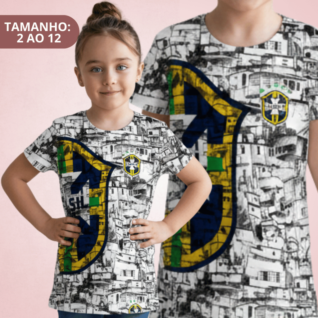 Camiseta Infantil Premium Brasil Favela Estampada Confortável Manga Curta em Oferta na Shopee