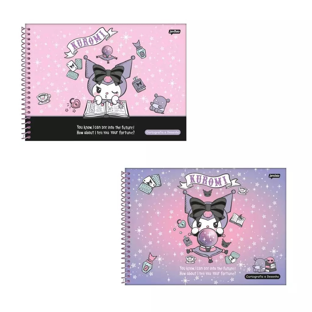 Kit Caderno de Desenho Cartografia Kuromi Espiral 80 folhas - Jandaia