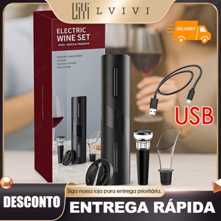 Kit Abridor Saca Rolhas a Recarregável COM Usb Garrafa De Vinho Automático em Oferta na Shopee