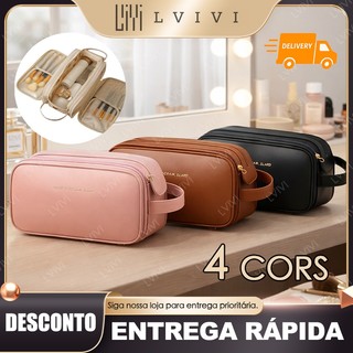 Travel Essentials - Bolsa cosmética feminina Bolsa cosmética portátil de grande capacidade Bolsa de couro multifuncional