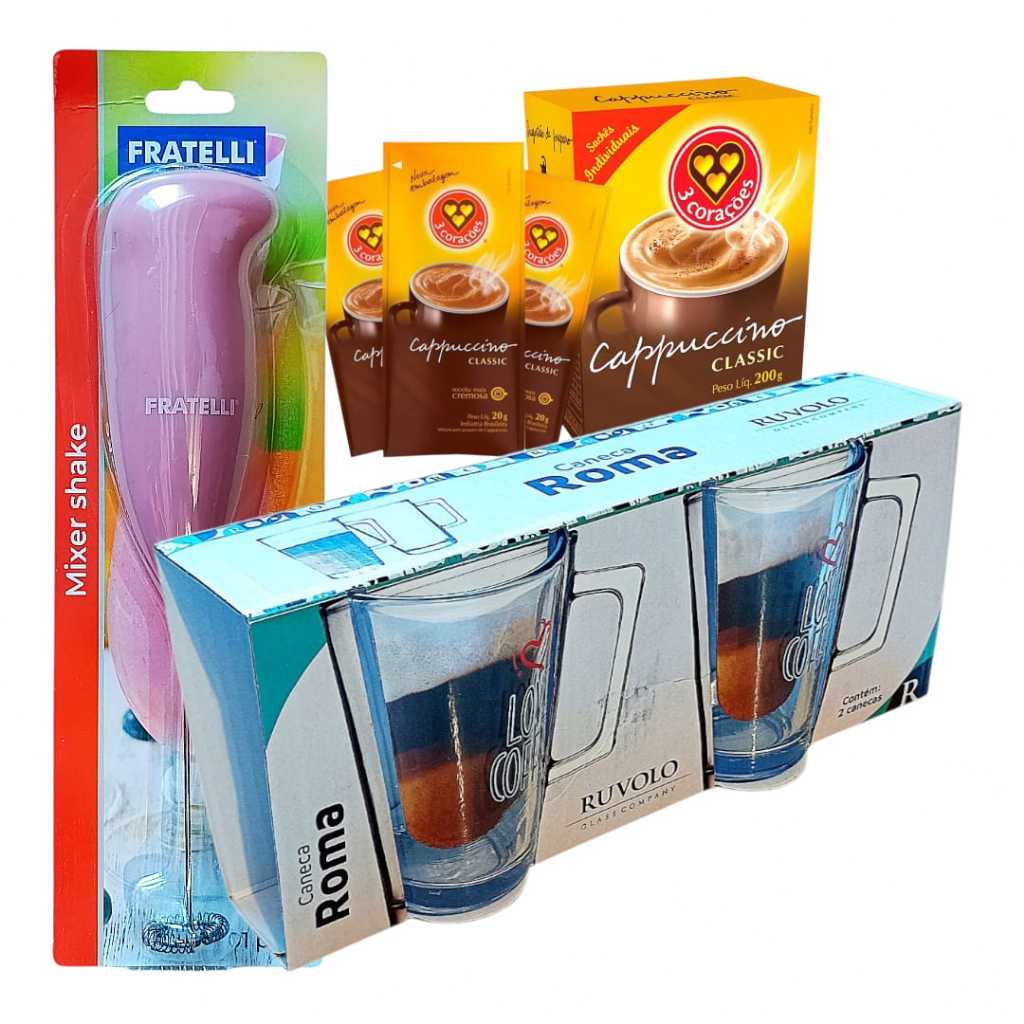 Kit Mini Mixer Com Caneca + 5 Sachês Cappuccino Classic 20g