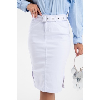 Saia com Lycra e Cinto Removível de Pérolas Branca | Moda Cristã 7Pallas em Oferta na Shopee