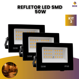 Kit 3 Refletor Led 50w Holofote Bivolt Prova D'água Luz Branco Quente em Oferta na Shopee