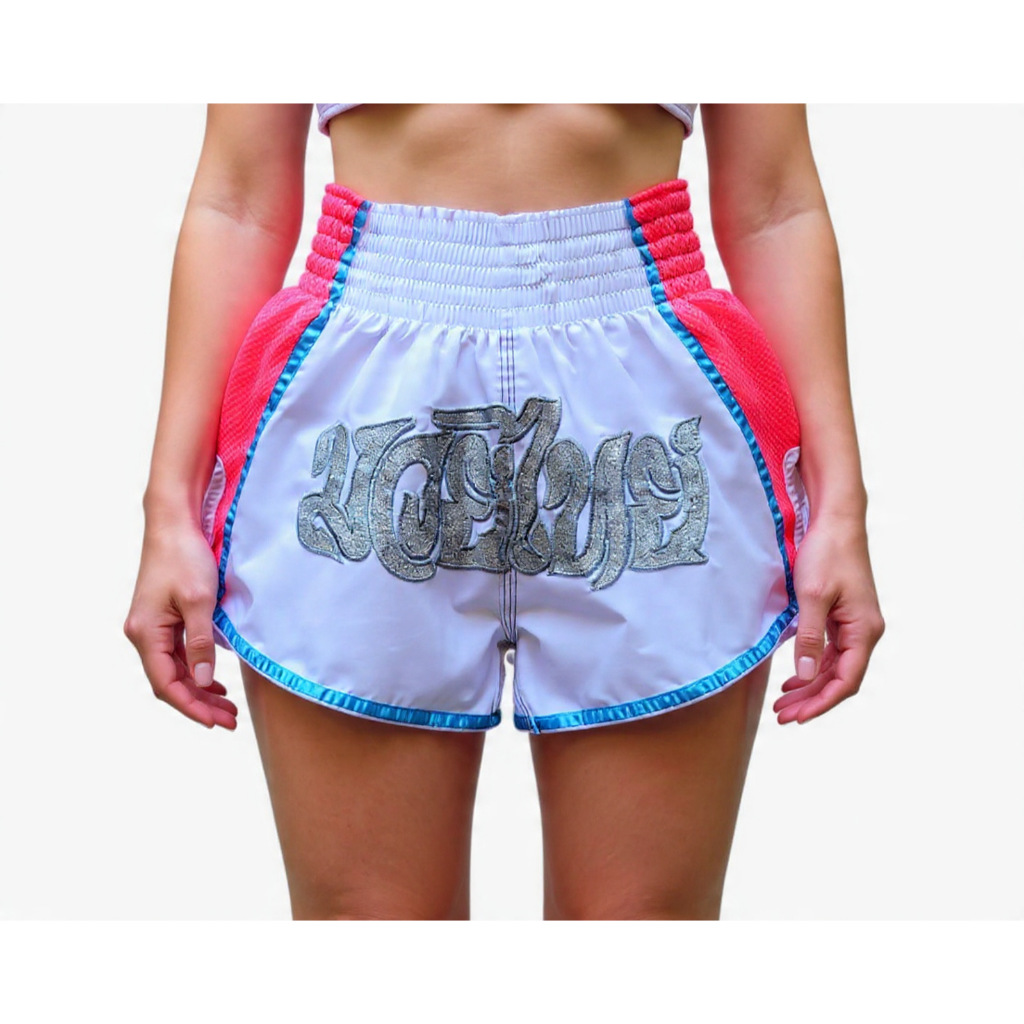 Short Muay Thai Rosa com Branco Reforçado em Oferta na Shopee