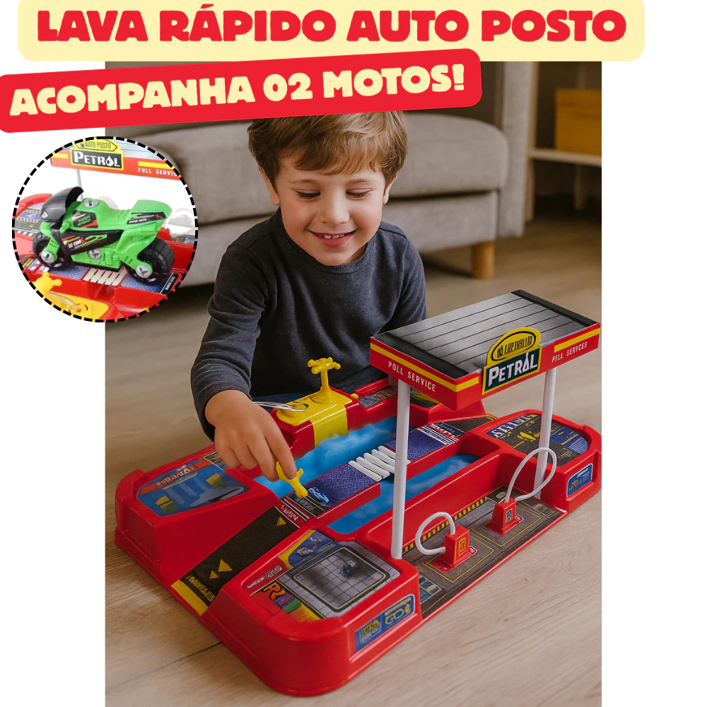 Brinquedo Lava Rapido Automotivo Posto Moto Servico Pratico Rapido Eficiente Limpeza