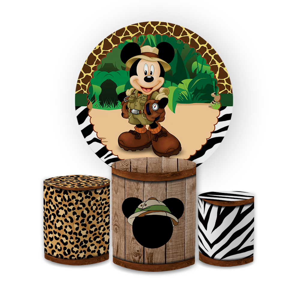 Kit Capa Painel + Trio Cilindro Micky Safari Decoração Completa Festa Infantil Aniversário Oferta