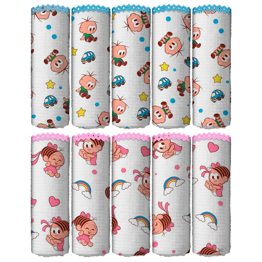 Kit 5 Pano De Boca Turma da Mônica 33x33cm Com Crochê na Bainha - Babete 100% Algodão, Tecido Macio, Tamanho Excelente em Oferta na Shopee