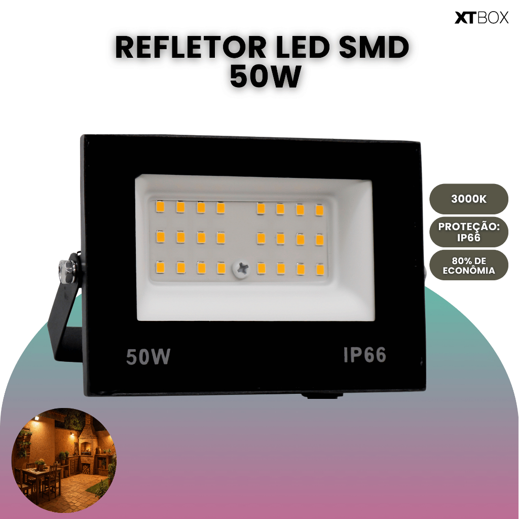 Refletor Led 50w Holofote Prova D'água Bivolt Branco Quente em Oferta na Shopee