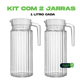 Kit 2 ou 1 Jarras 1 Litro Vidro Grosso Para Suco Agua Com Tampa Alça Transparente em Oferta na Shopee