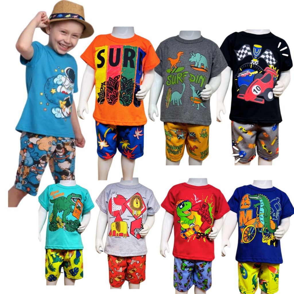 Kit 10 peças Infantis Masculinos Conjuntos Camiseta 100% Algodão + Bermuda Moletom de 6 Meses a 7 Anos Roupa Menino