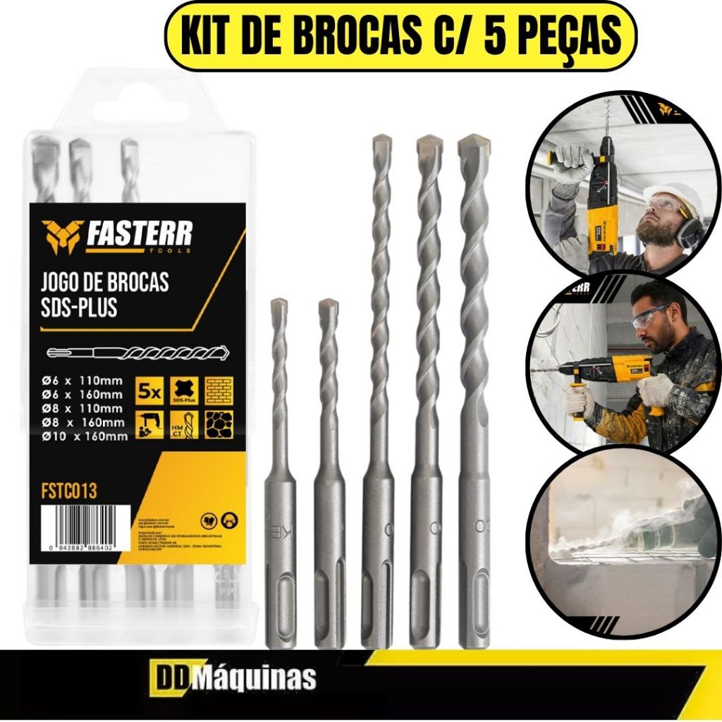 Jogo De Brocas Para Concreto SDS Plus 5 Peças FSTC013 - Fasterr em Oferta na Shopee