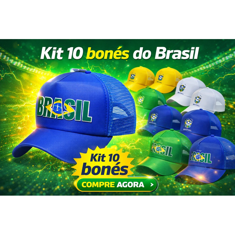 💥🚨 Kit 10 Bonés Brasil Trucker Telinha Ajustável Multicor Atacado Revenda Presente Masculino atacado retrô