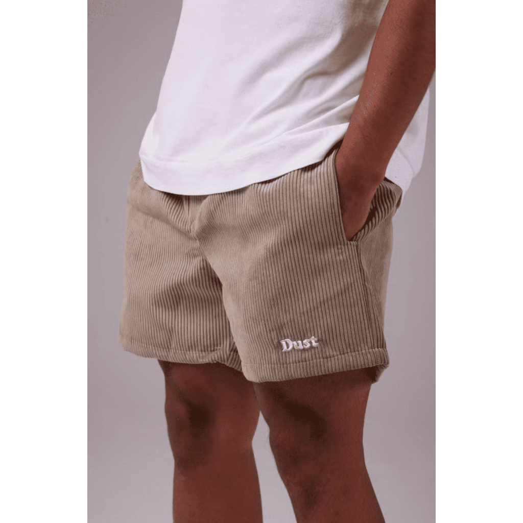 Shorts Masculino Cotelê Cáqui Streetwear The Dust Company 100% Poliéster Veludo Estampa Bordada Casual