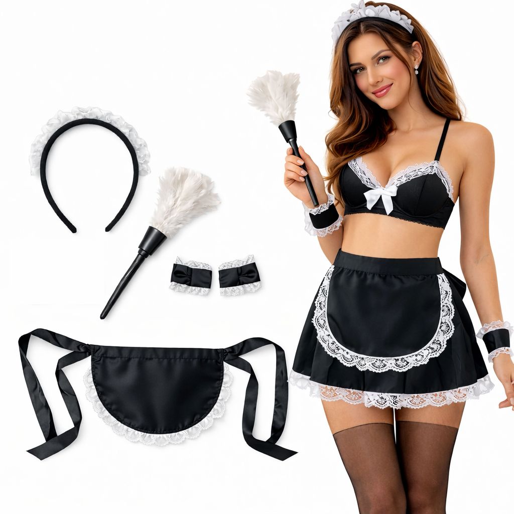 Kit Fantasia Faxineira Doméstica Sexy Acessórios 5 Peças Para Festa Carnaval e Cosplay em Oferta na Shopee