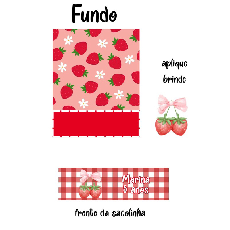 Decoração Personalizada Para Sacolinhas Moranguinho + Brinde - Lembrancinha Infantil - Todos os Temas