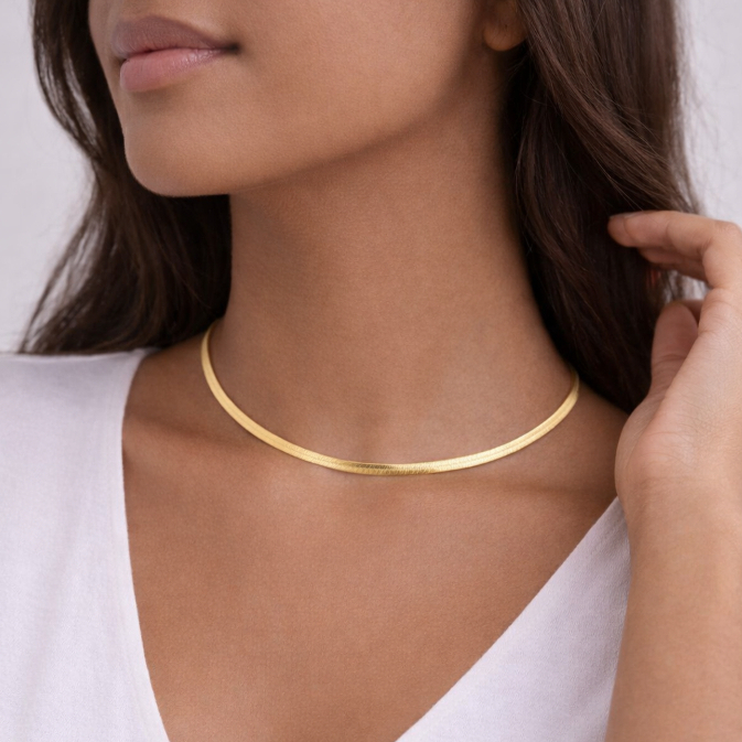 Colar Feminino Malha Lisa Moderna Leve Sofisticada Presente Banhado a Ouro 18k