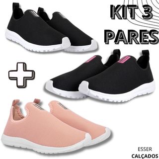 Kit 3 Tênis Meia Feminino Calce Fácil Botinha Ortopédico Esportivo Sneaker Slip On Casual confortável Academia