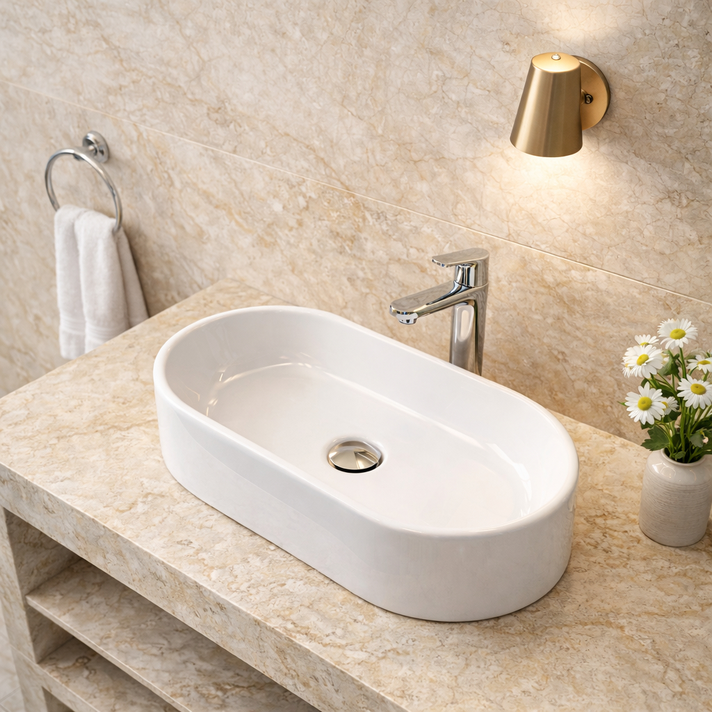 Cuba Pia Banheiro Lavabo Oval 40x23 Mármore Sintético Sobrepor Gabinete Armário Suspenso - Firenze