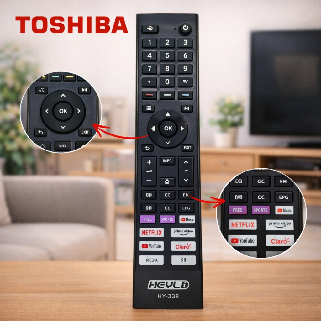 Controle remoto TOSHIBA para SMART TV / NETFLIX, YOUTUBE, MUSIC PRIME VIDEO / HY-338