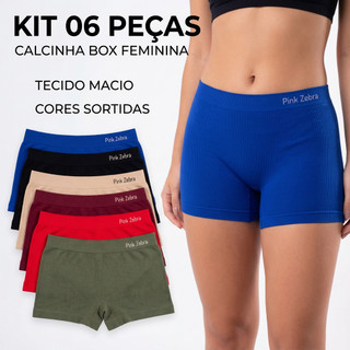 Kit 6 Calcinhas Boxer Feminina (Shortinho) Poliéster com Elastano – Cores Sortidas | Cintura Média