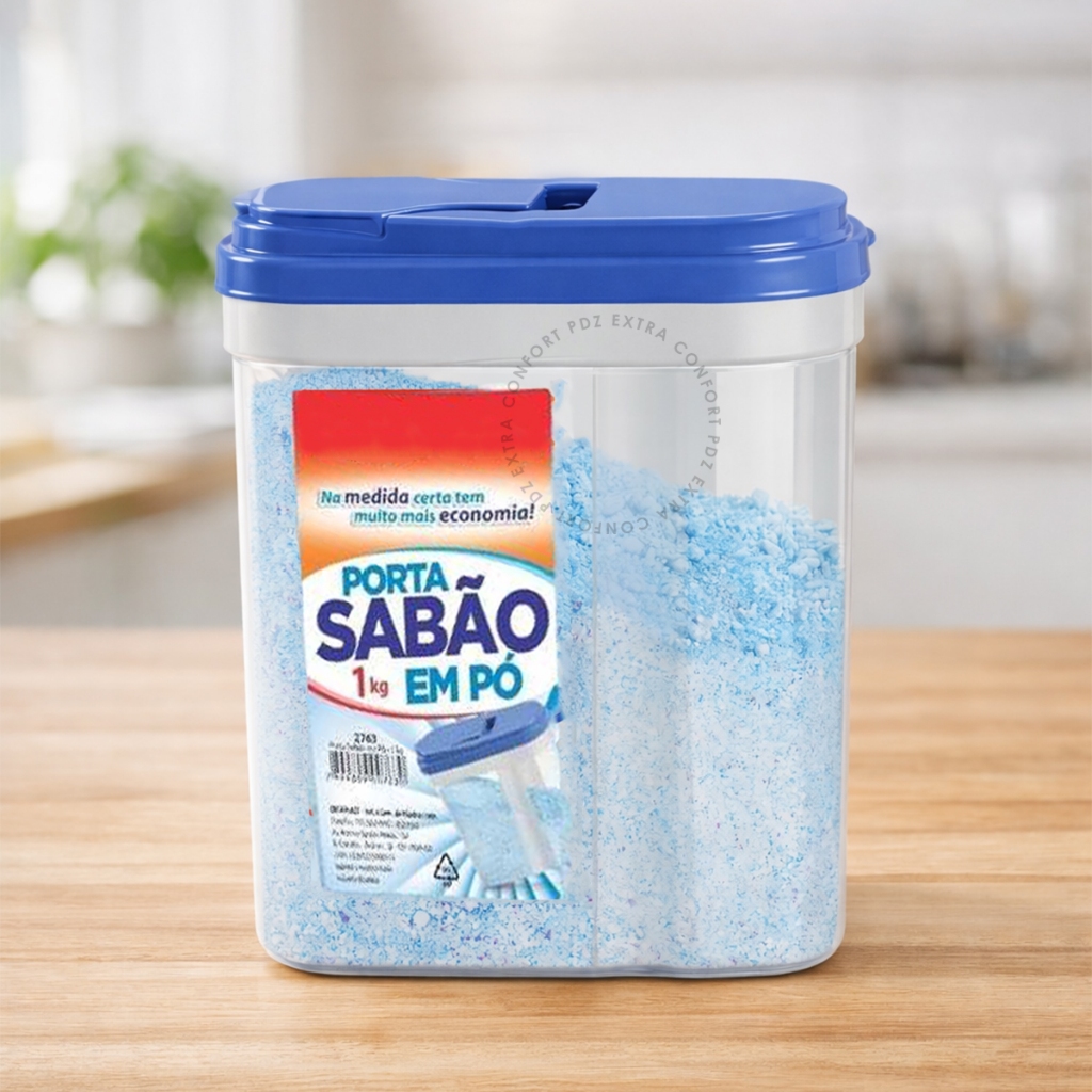 Pote Porta Sabão em Pó 1kg Tampa Direcionadora Organizador Lavanderia Plástico Resistente ...