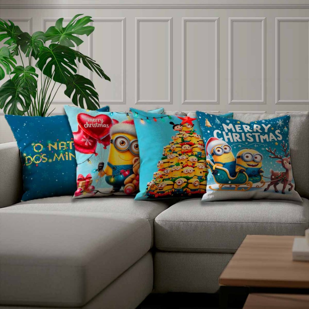 Kit 4 Capas de Almofada Minions: Personagens Favoritos do Cinema - O Presente Criativo e Alegre que sua Casa Merece