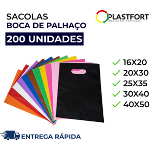 200 Sacolas Boca de Palhaço 16x20, 20x30, 25x35, 30x40 e 40x50 Sacolinhas Alça Vazada Várias Cores em Oferta na Shopee