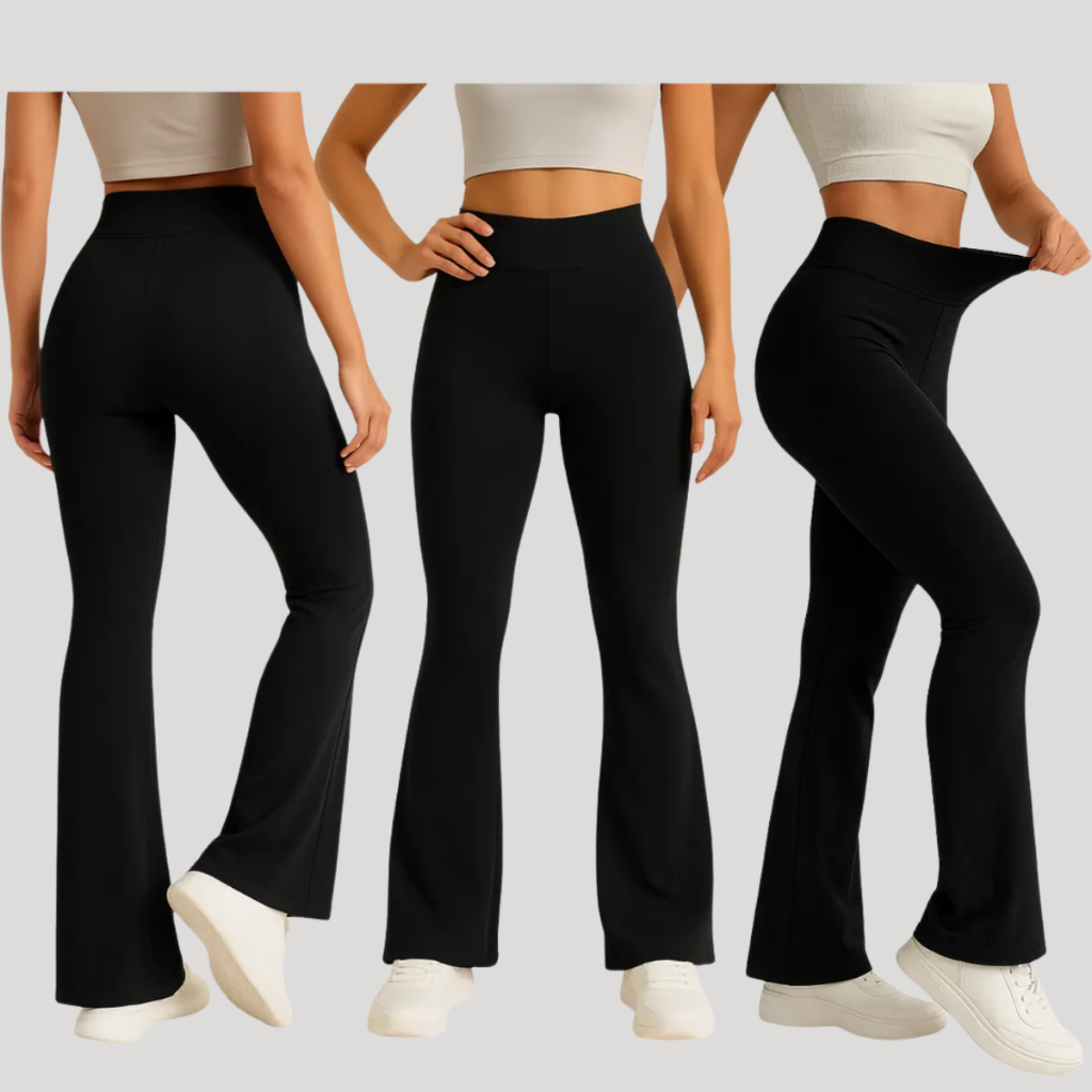 KIT 3 Calça Boca de Sino Bailarina Flare Elasticidade Zero Transparência Academia Fitness