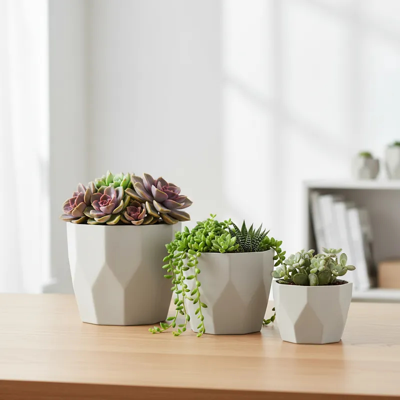 Kit Jogo 3 Vasos para Plantas Decorativo Cachepô Liso Injetado Centro Mesa Suculentas Cactos