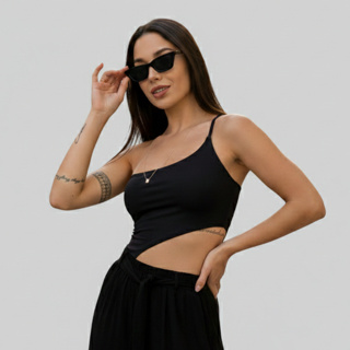 Body Feminino Um Ombro Assimétrico Camada Dupla Zero Transparência em Oferta na Shopee