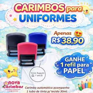Carimbo Automático Tecido + Tinta de Tecido, Carimbo para Uniforme, Tecido, Roupa em Oferta na Shopee