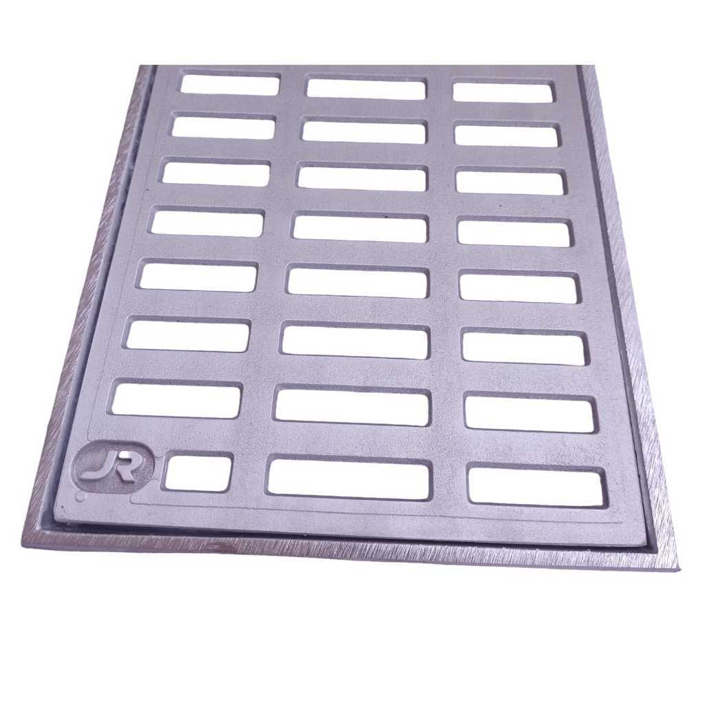 Ralo linear 20x50 cm em aluminio com parafuso anti furto sem vinco de corte JRgrelhas