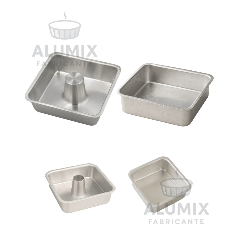 Forma Quadrada Alumínio Bolo e Pudim Com e Sem Cone | 15x15x6 e 20x20x7 em Oferta na Shopee