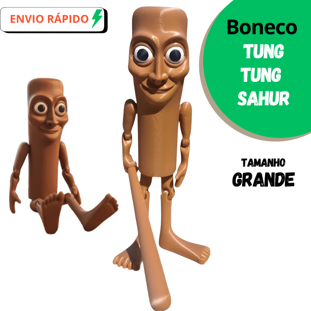 Boneco Tung Tung Sahur Brainrot Meme Italiano TikTok Articulado Colecionável 3D