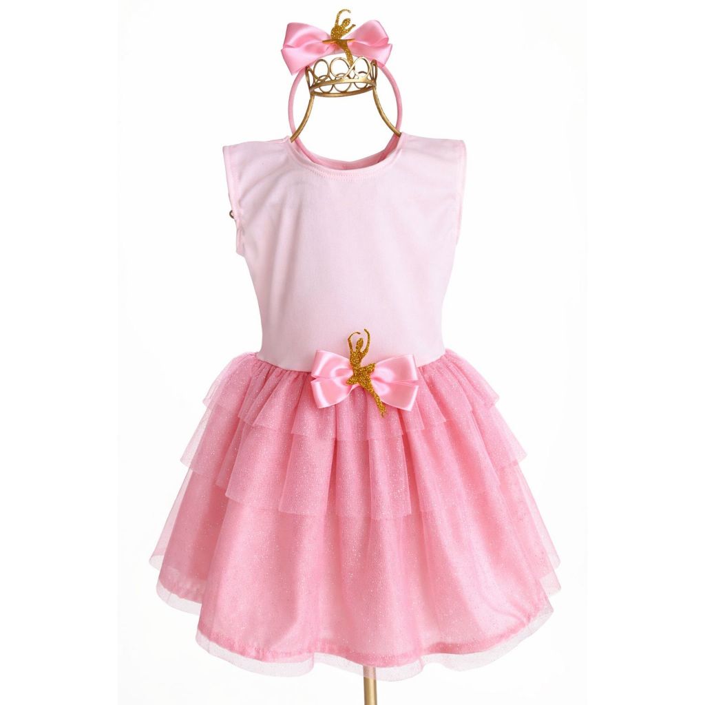 Fantasia vestido infantil menina bailarina com tule brilhante e tiara - para carnaval e balé em Oferta na Shopee