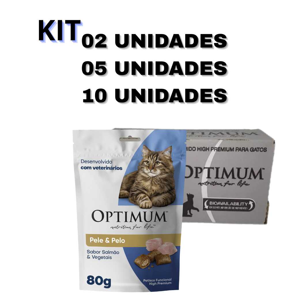 Petisco Optimum Pele e Pelo Sabor Salmão e Vegetais para Gatos Adultos 80g KIT02/05/10 UN em Oferta na Shopee